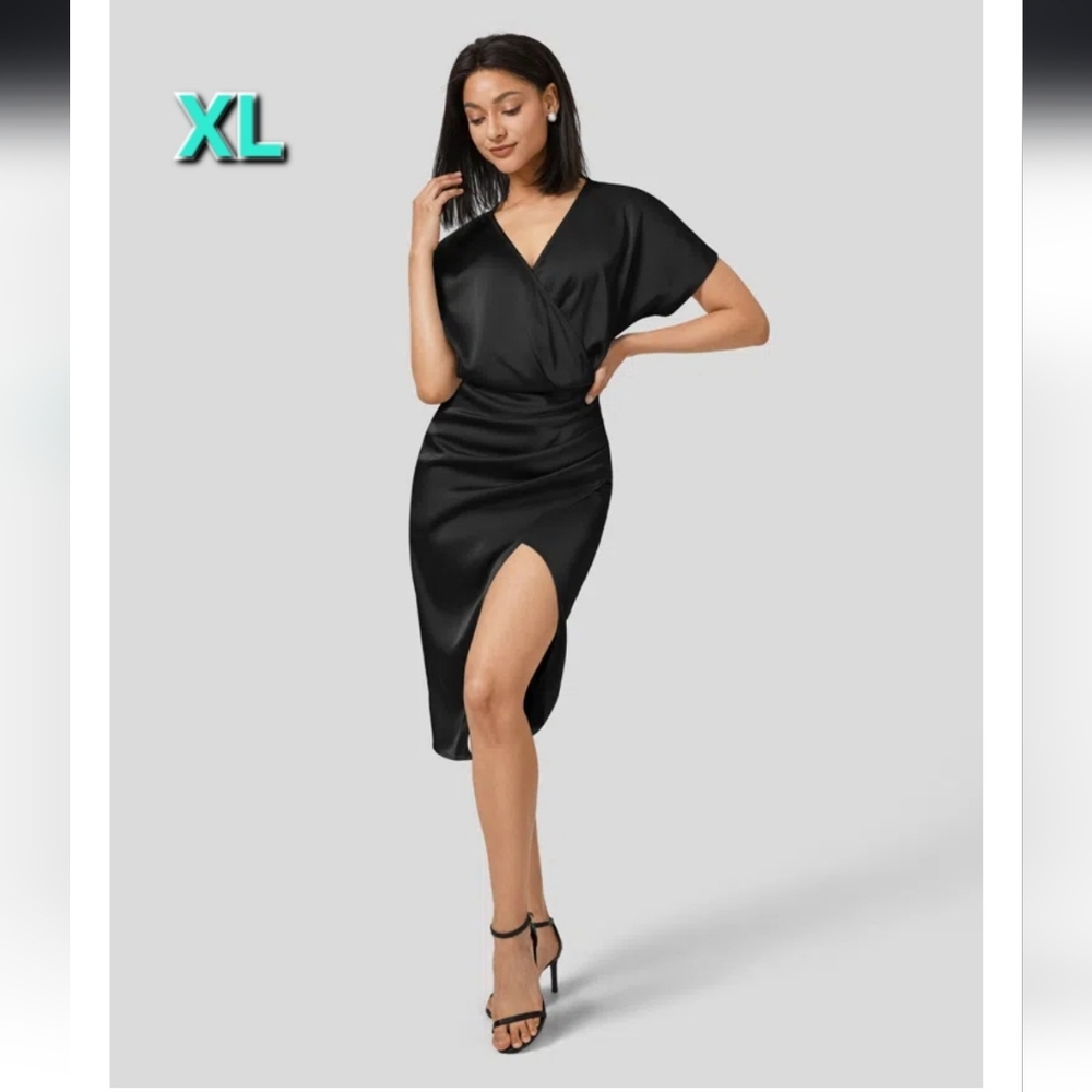 Halara Crossover Ruched Satin Like Dress